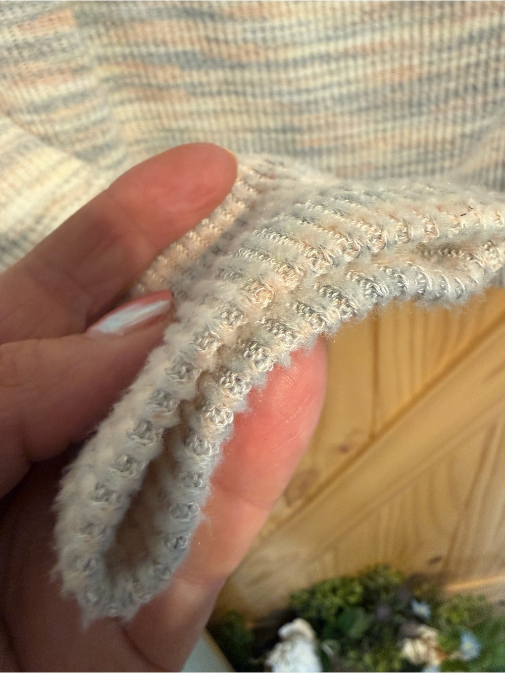 Madewell Marled Wrap-Front Long-Sleeve Top in Beige and Light Blue - Picture 8 of 8